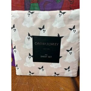 Cynthia Rowley Full Sheet Set Pink Ghost with Bows Halloween 4 Piece Microfiber